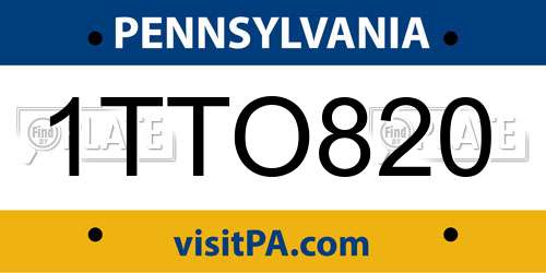 1TTO820 Pennsylvania License Plate