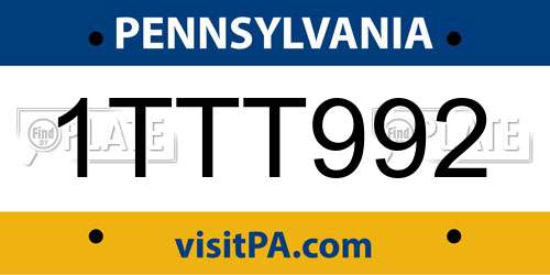 1TTT992 Pennsylvania License Plate