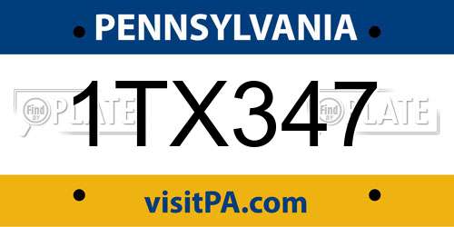 1TX347 Pennsylvania License Plate