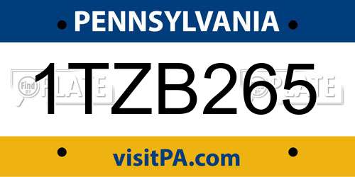 1TZB265 Pennsylvania License Plate
