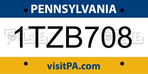 1TZB708 Pennsylvania License Plate