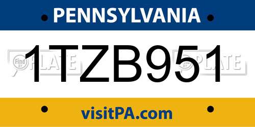 1TZB951 Pennsylvania License Plate
