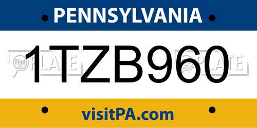 1TZB960 Pennsylvania License Plate