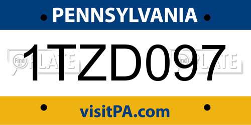 1TZD097 Pennsylvania License Plate