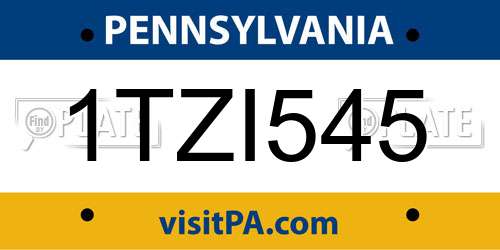 1TZI545 Pennsylvania License Plate