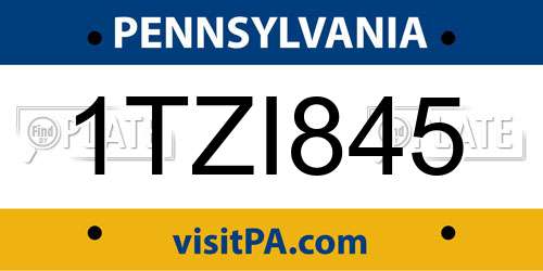 1TZI845 Pennsylvania License Plate