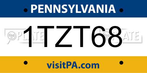 1TZT68 Pennsylvania License Plate