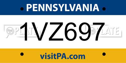 1VZ697 Pennsylvania License Plate