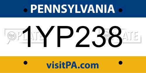 1YP238 Pennsylvania License Plate