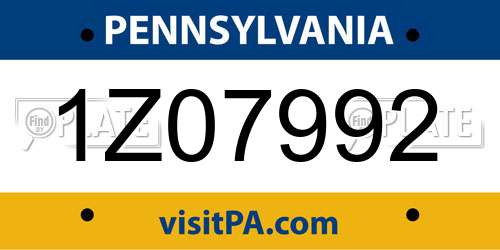 1Z07992 Pennsylvania License Plate