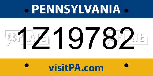 1Z19782 Pennsylvania License Plate