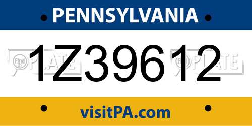 1Z39612 Pennsylvania License Plate