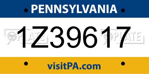 1Z39617 Pennsylvania License Plate