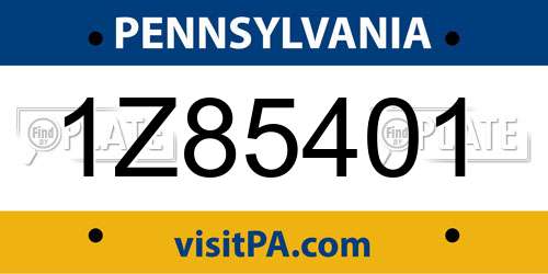 1Z85401 Pennsylvania License Plate