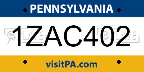1ZAC402 Pennsylvania License Plate