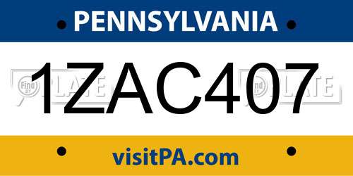 1ZAC407 Pennsylvania License Plate