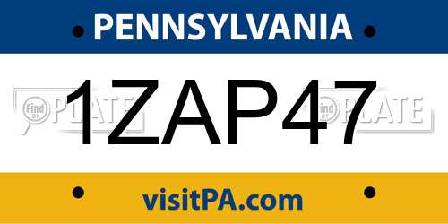 1ZAP47 Pennsylvania License Plate