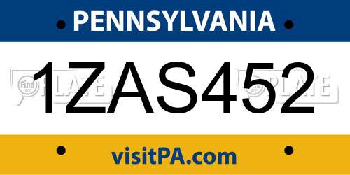 1ZAS452 Pennsylvania License Plate