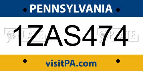 1ZAS474 Pennsylvania License Plate