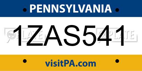 1ZAS541 Pennsylvania License Plate