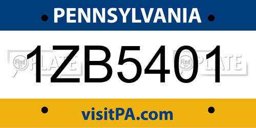 1ZB5401 Pennsylvania License Plate