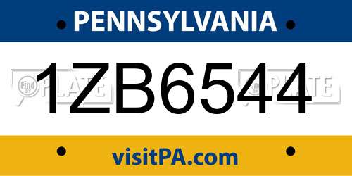 1ZB6544 Pennsylvania License Plate