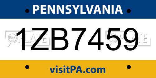 1ZB7459 Pennsylvania License Plate