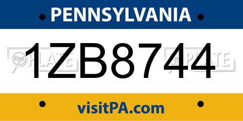 1ZB8744 Pennsylvania License Plate