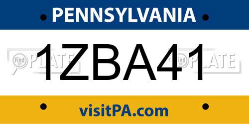 1ZBA41 Pennsylvania License Plate
