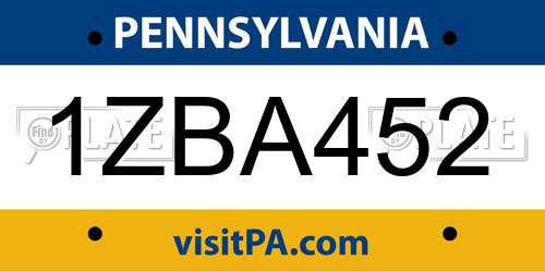 1ZBA452 Pennsylvania License Plate