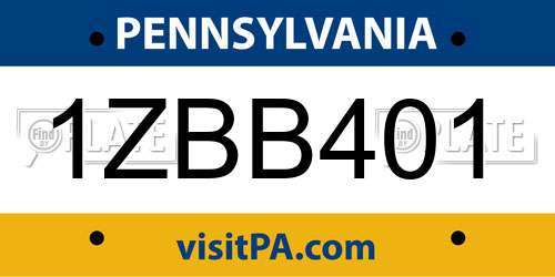 1ZBB401 Pennsylvania License Plate