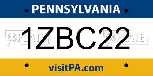 1ZBC22 Pennsylvania License Plate