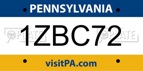 1ZBC72 Pennsylvania License Plate