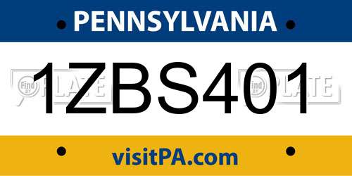 1ZBS401 Pennsylvania License Plate