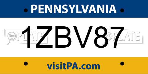 1ZBV87 Pennsylvania License Plate