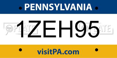 1ZEH95 Pennsylvania License Plate