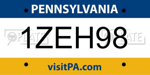 1ZEH98 Pennsylvania License Plate