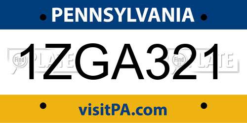 1ZGA321 Pennsylvania License Plate