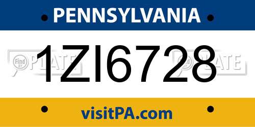 1ZI6728 Pennsylvania License Plate