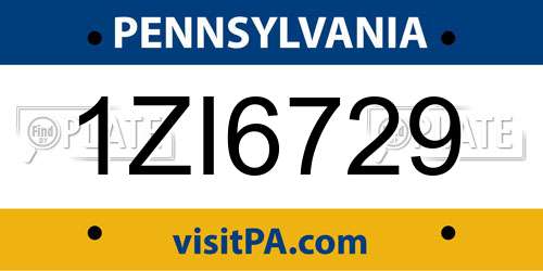 1ZI6729 Pennsylvania License Plate