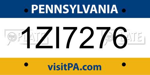 1ZI7276 Pennsylvania License Plate