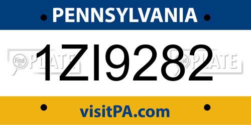 1ZI9282 Pennsylvania License Plate