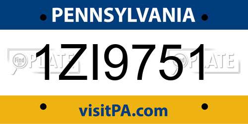 1ZI9751 Pennsylvania License Plate