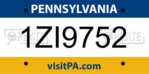 1ZI9752 Pennsylvania License Plate