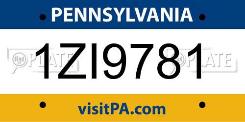 1ZI9781 Pennsylvania License Plate