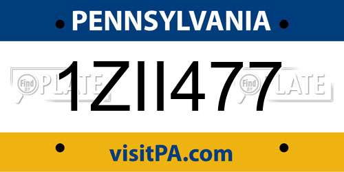 1ZII477 Pennsylvania License Plate