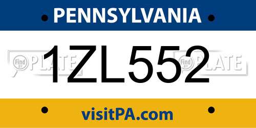 1ZL552 Pennsylvania License Plate