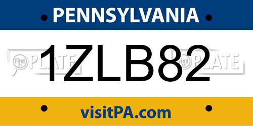 1ZLB82 Pennsylvania License Plate
