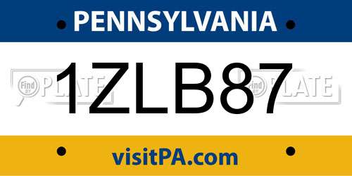 1ZLB87 Pennsylvania License Plate