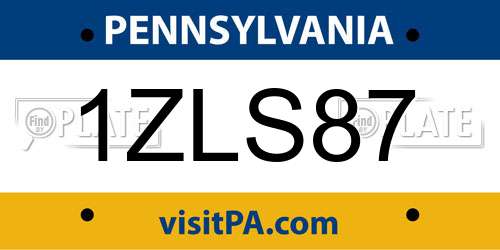 1ZLS87 Pennsylvania License Plate